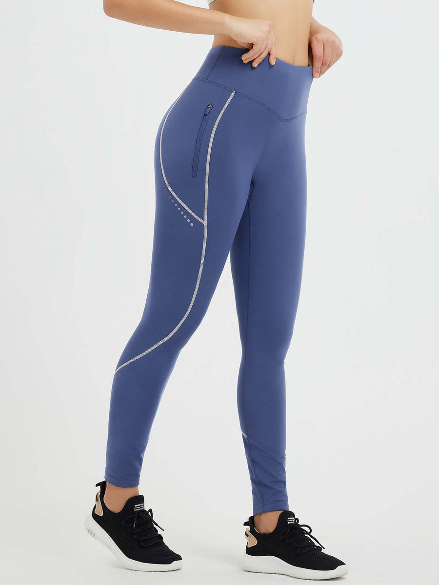 Cycling Waterproof Seamless Fleece Leggings - Navy Blue / XL