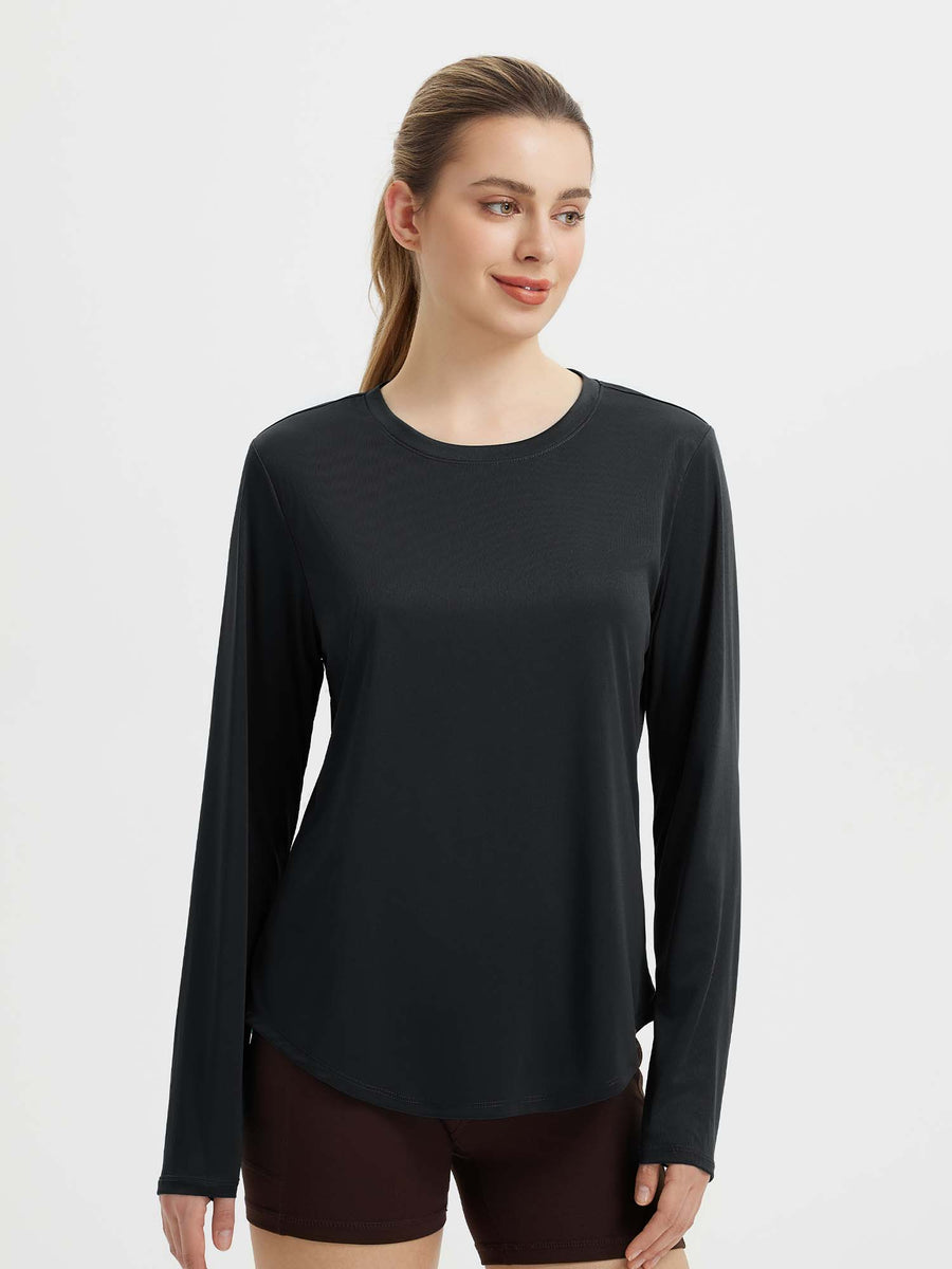 Women's Long Sleeve Running Shirt - Black / XS