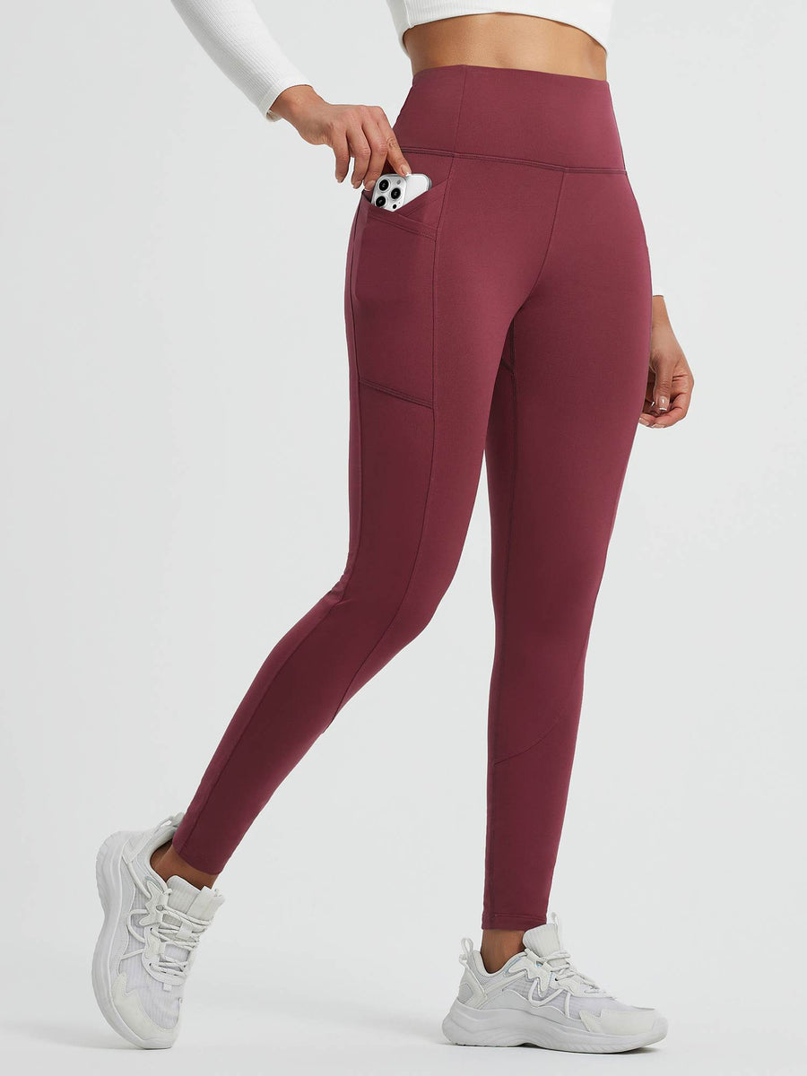 Running Cross Pocket Fleece Tight Leggings - Wine Red / XS