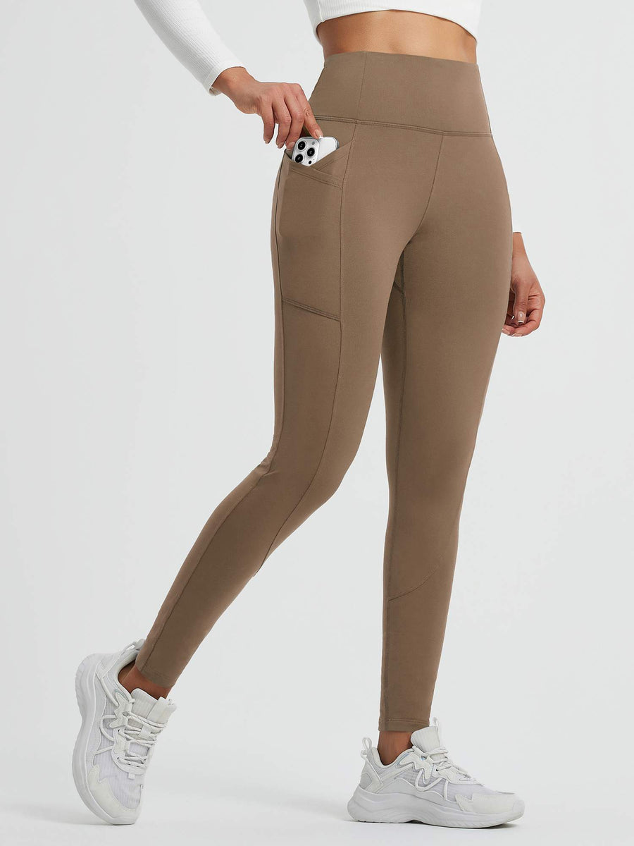 Running Cross Pocket Fleece Tight Leggings - Cocoa Brown / 3XL