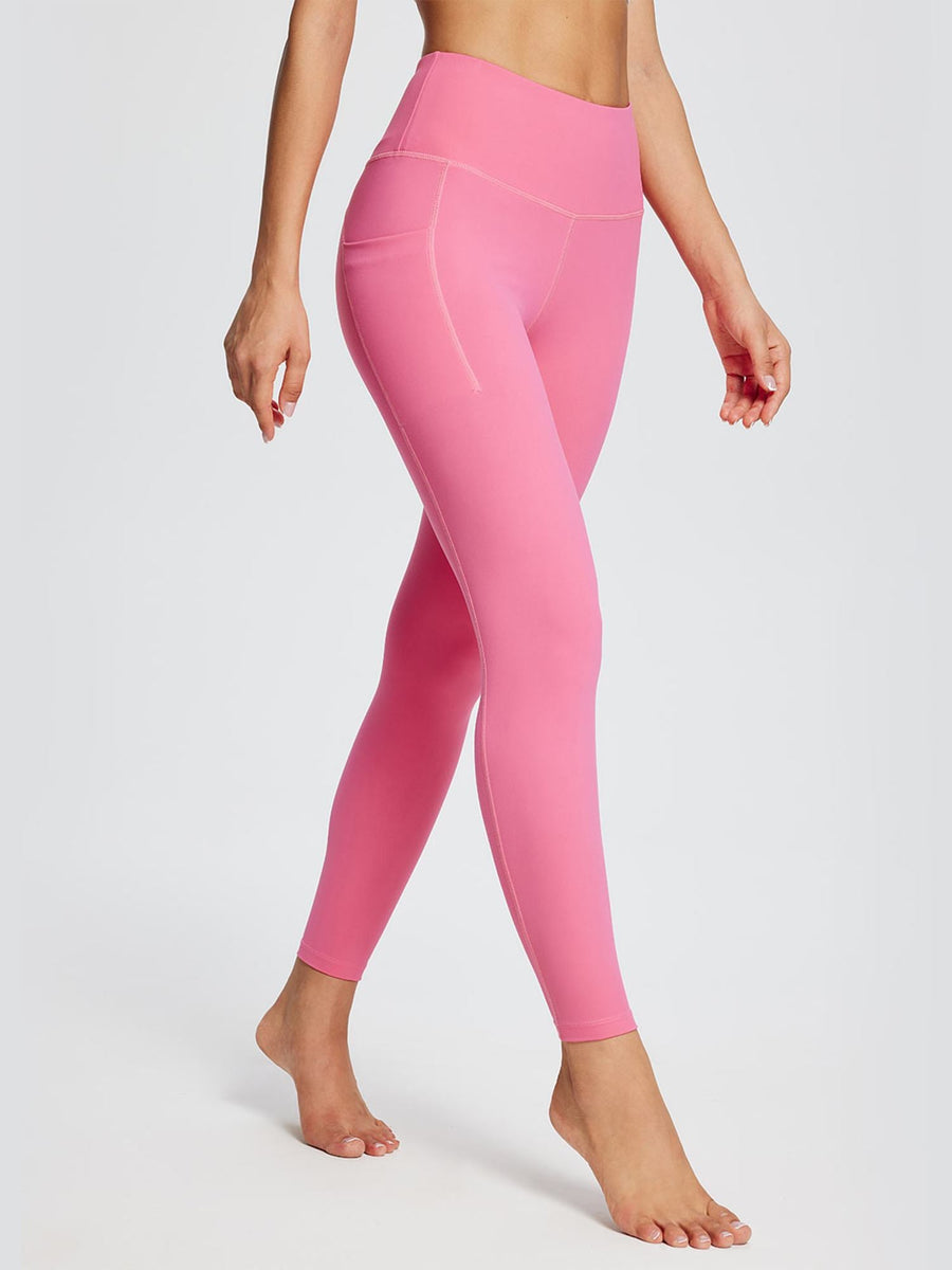 Women's Plus Size 27" High-Waisted Ankle Leggings with Deep Pockets - Pink / 3XL