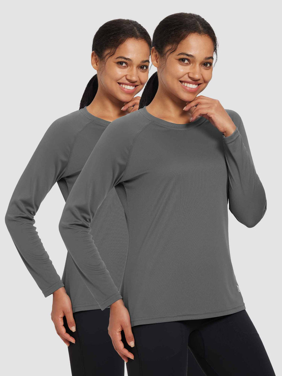 Women's Long Sleeve Rash Guard (2-Pack) - Light Gray / XS