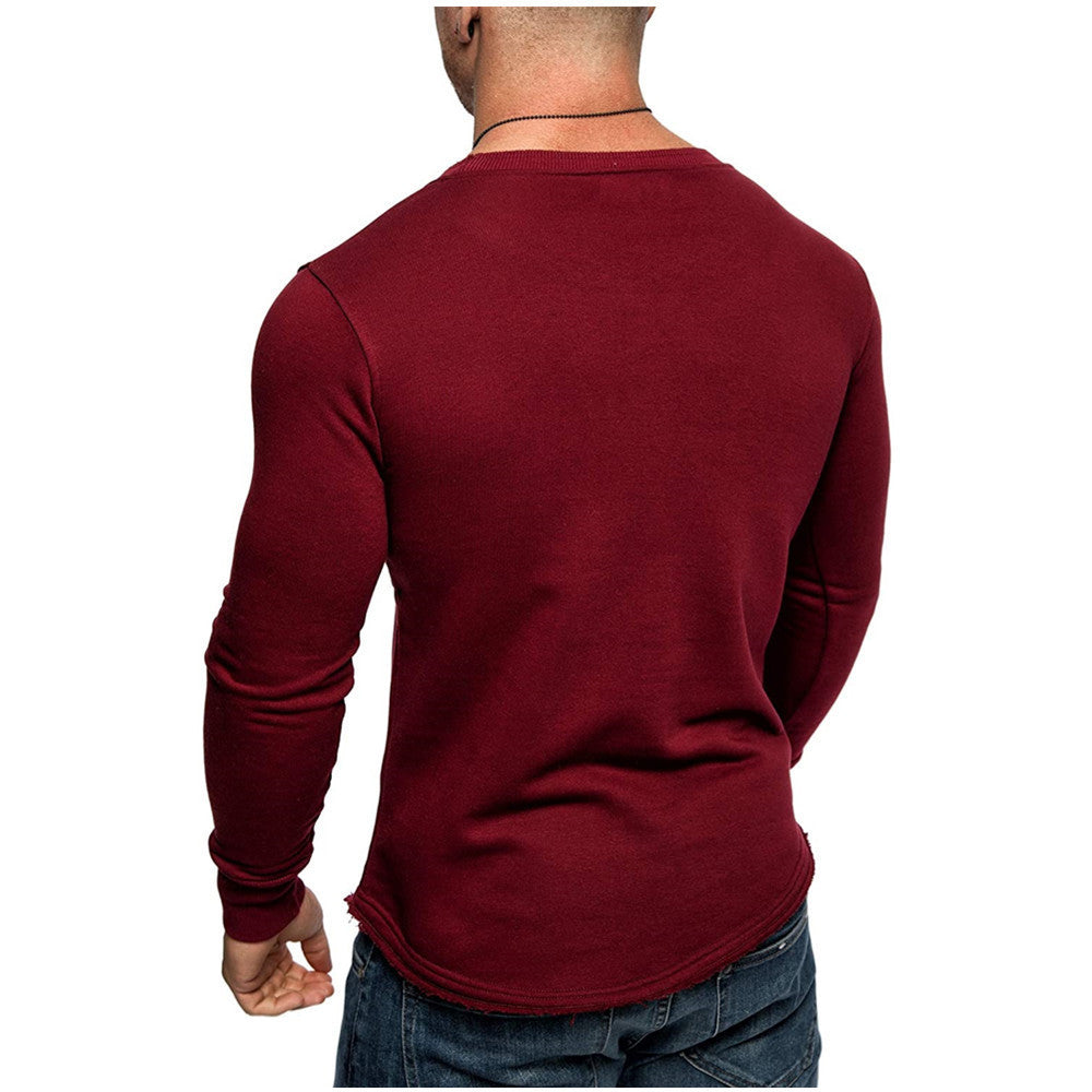 Men's Solid Color Sweater With Round Neck