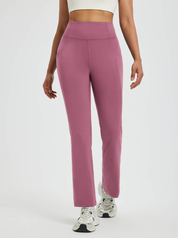 Pantalones de mujer de felpa con corte recto y vuelo en los bajos - Rojo rosa / XS