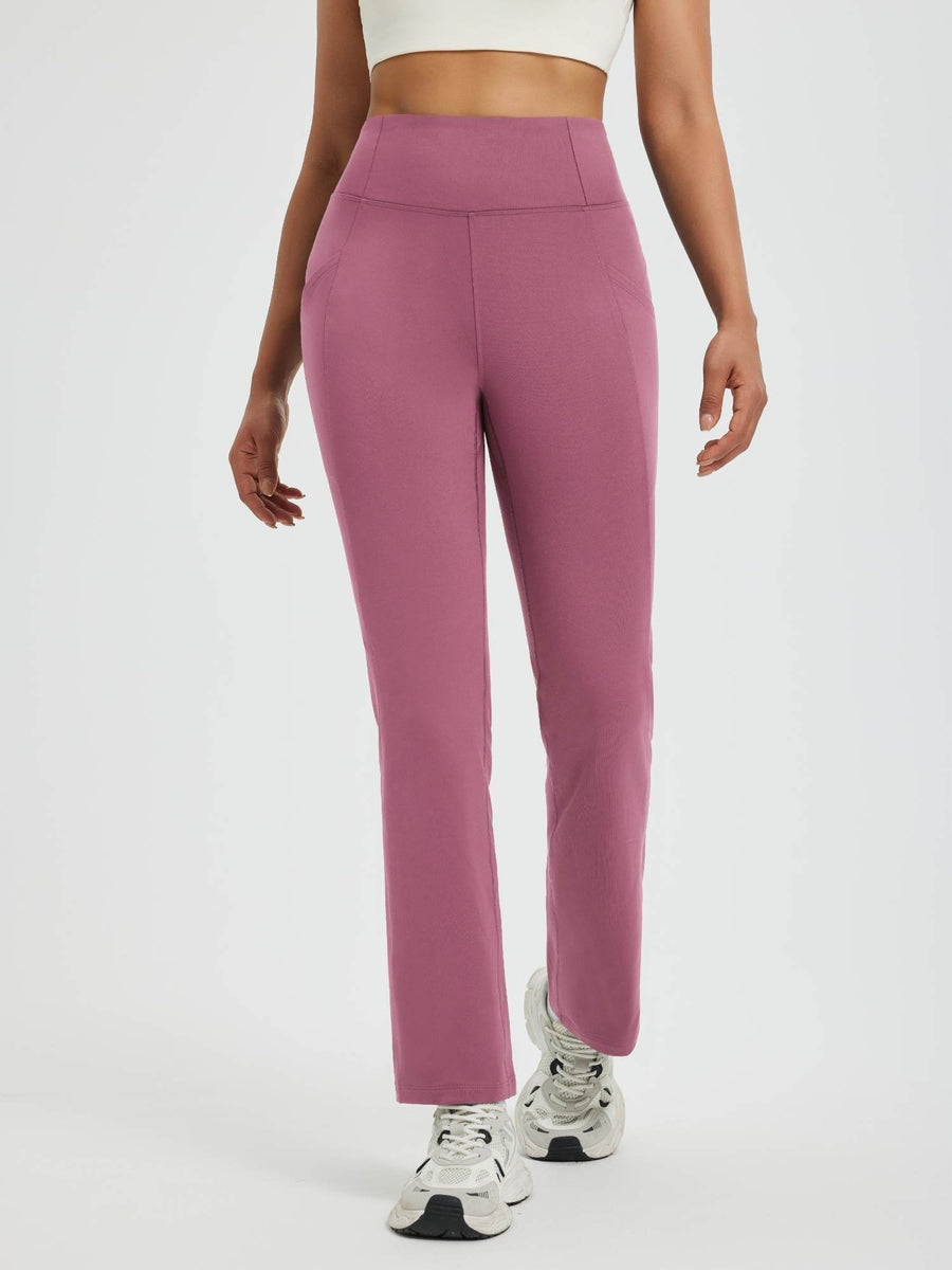 Pantalones de mujer de felpa con corte recto y vuelo en los bajos - Rojo rosa / XS