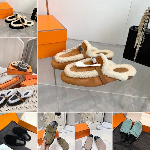 Mule shoe women men cosy leather shoes slipper flat thick slides fashion design SN6612