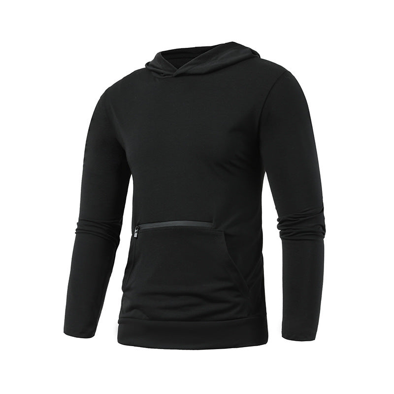 Men's Casual Double Pocket Hooded T-shirt Solid Sports