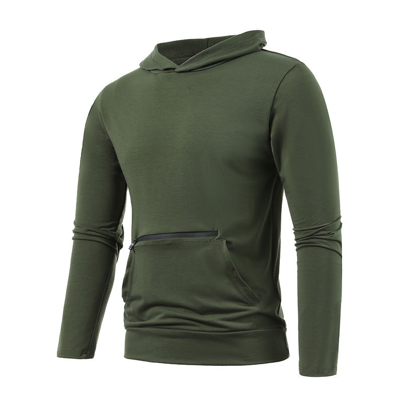 Men's Casual Double Pocket Hooded T-shirt Solid Sports