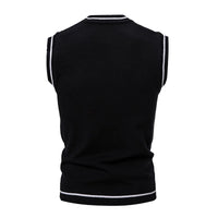 Autumn Winter Men's Knit Vests V-Neck Sleeveless Slim Fit Knitted Pullovers Men Fashion Patchwork Smart Casual Sweater Vest M