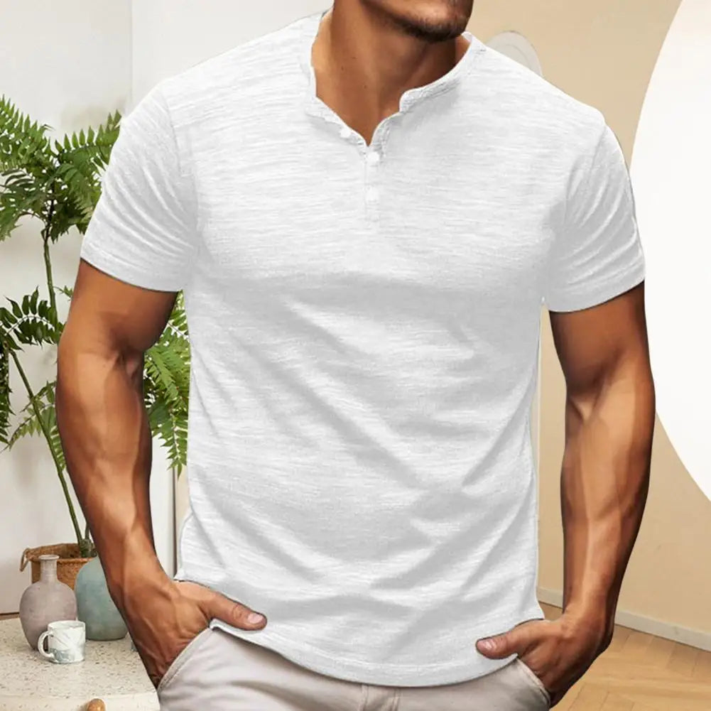 Stylish Men's Short Sleeve Henley Collar Tees Versatile Athleisure