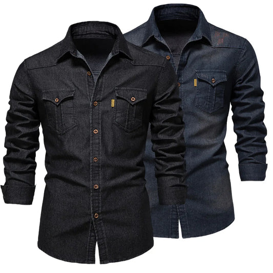 Fashion Autumn Cotton Denim Shirts Men Casual Long Sleeve