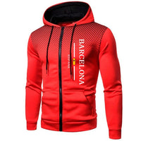 Arrival Men's Zipper Hoodies Barcelona Print Hooded Sweatshirt Fall Winter Daily Casual Sport Motorcycle Riding Coats