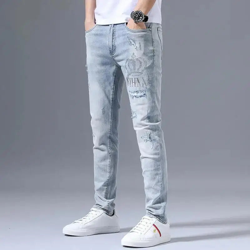 Men's Ripped Retro Hot Drill Embroidery (Slim)