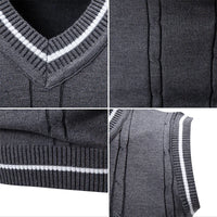 Autumn Winter Men's Knit Vests V-Neck Sleeveless Slim Fit Knitted Pullovers Men Fashion Patchwork Smart Casual Sweater Vest M