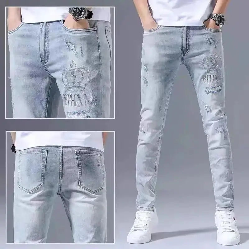 Men's Ripped Retro Hot Drill Embroidery (Slim)