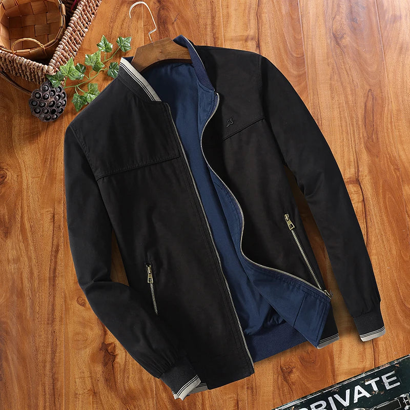 Men Casual Cotton Jackets Stand Collar Double-sided Baseball Jacket