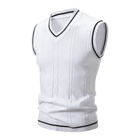 Autumn Winter Men's Knit Vests V-Neck Sleeveless Slim Fit Knitted Pullovers Men Fashion Patchwork Smart Casual Sweater Vest M