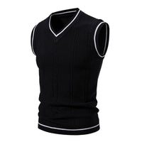 Autumn Winter Men's Knit Vests V-Neck Sleeveless Slim Fit Knitted Pullovers Men Fashion Patchwork Smart Casual Sweater Vest M