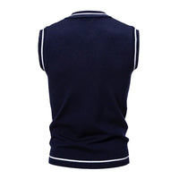 Autumn Winter Men's Knit Vests V-Neck Sleeveless Slim Fit Knitted Pullovers Men Fashion Patchwork Smart Casual Sweater Vest M