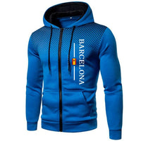 Arrival Men's Zipper Hoodies Barcelona Print Hooded Sweatshirt Fall Winter Daily Casual Sport Motorcycle Riding Coats
