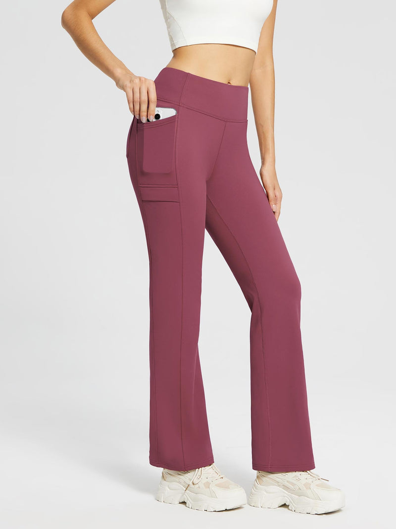 High-Waist Fleece-Lined Straight-Leg Yoga Pants - XS / Chocolate Truffle
