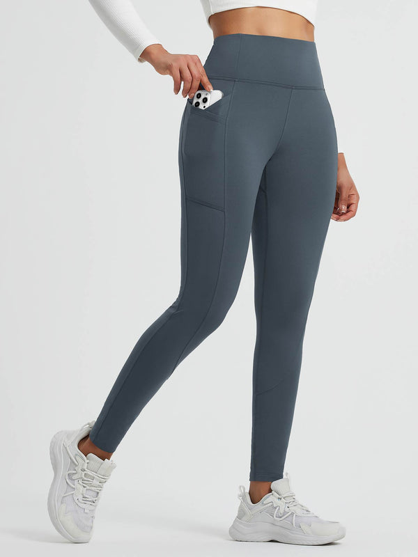 Running Cross Pocket Fleece Tight Leggings - Charcoal Gray / 3XL