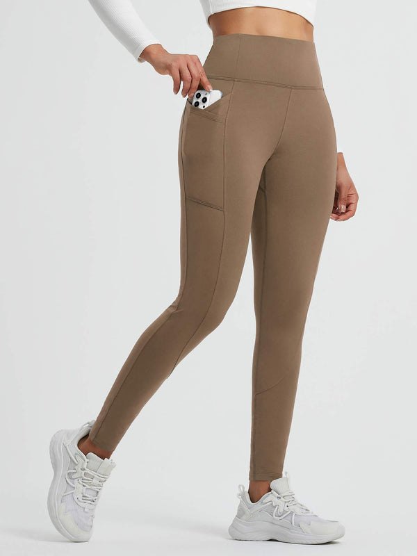 Running Cross Pocket Fleece Tight Leggings - Cocoa Brown / 3XL