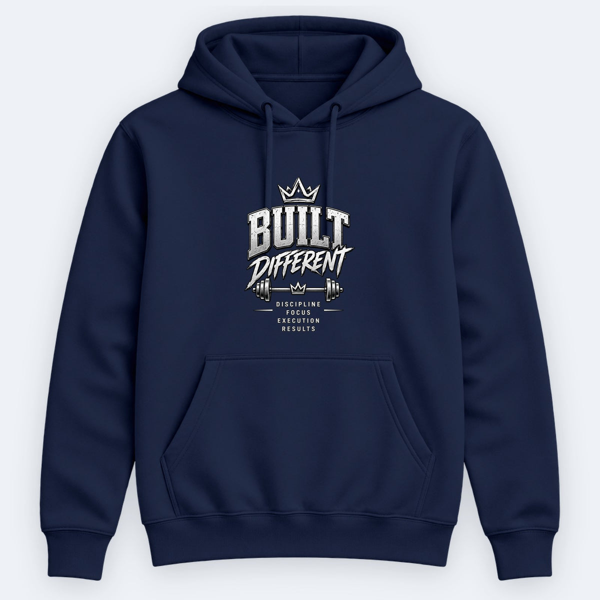 Built Different Hoodie — Discipline · Focus · Execution — Navy