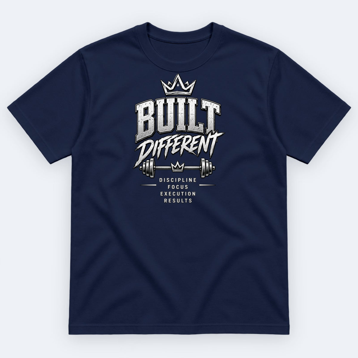 Built Different Tee — Discipline · Focus · Execution — Navy