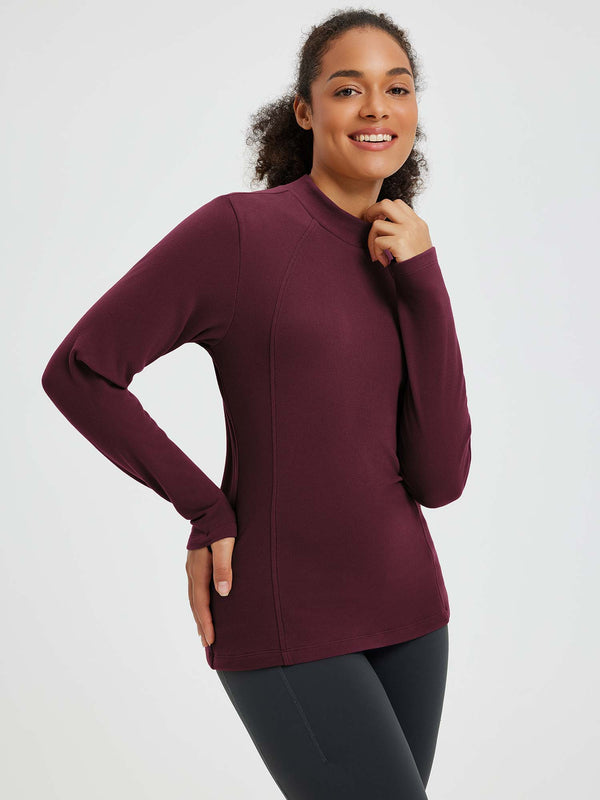 Running Half-Turtleneck Fleece Long-Sleeve T-Shirt - Wine Red / XS