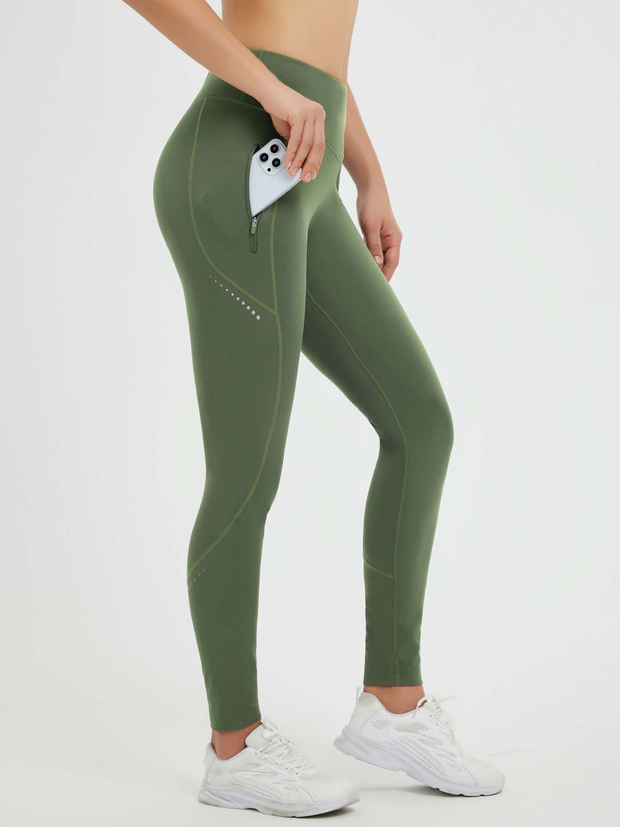 Cycling Waterproof Seamless Fleece Leggings - Army Green / XL