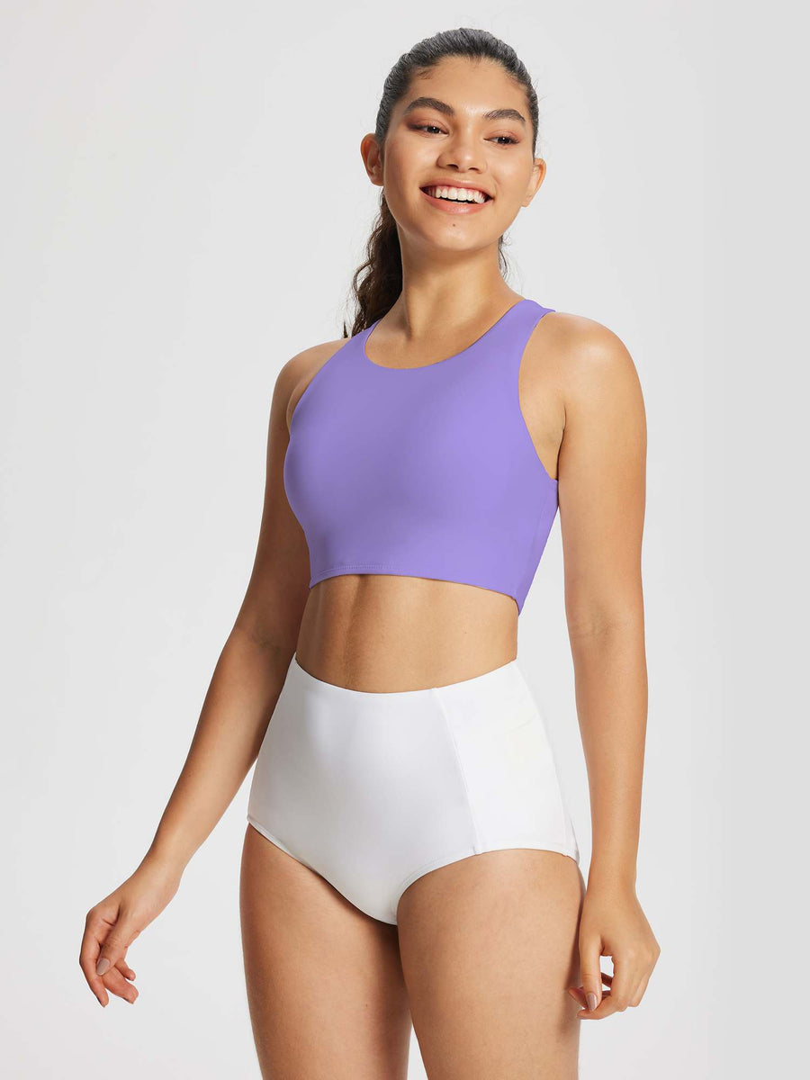 Women's Solid High-Neck Swim Bra Top - Purple / 3XL