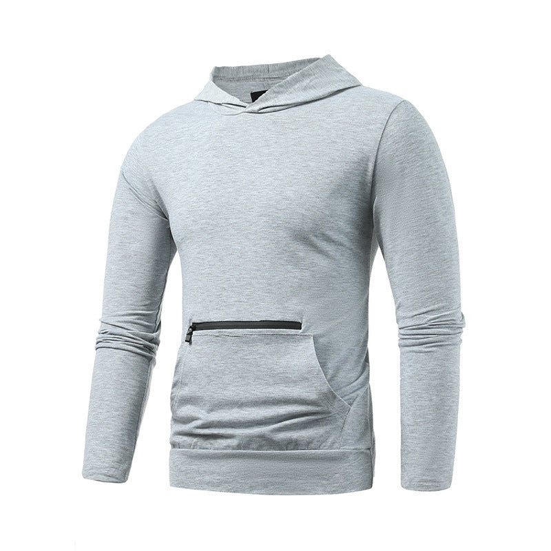 Men's Casual Double Pocket Hooded T-shirt Solid Sports