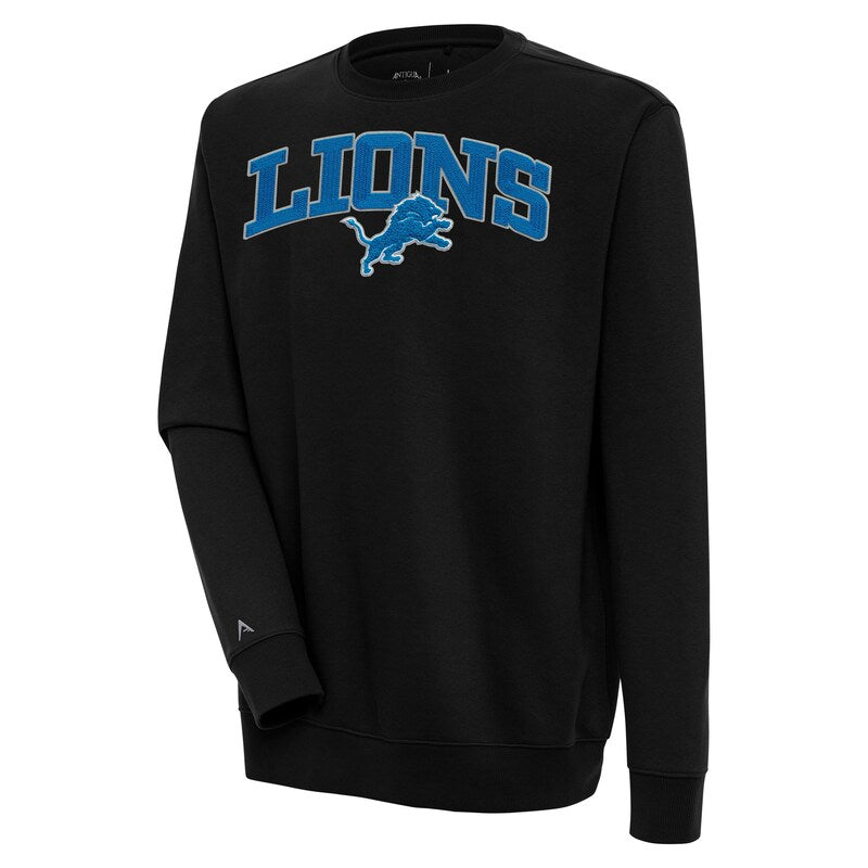 Men's Antigua  Black Detroit Lions Victory Chenille Pullover Sweatshirt