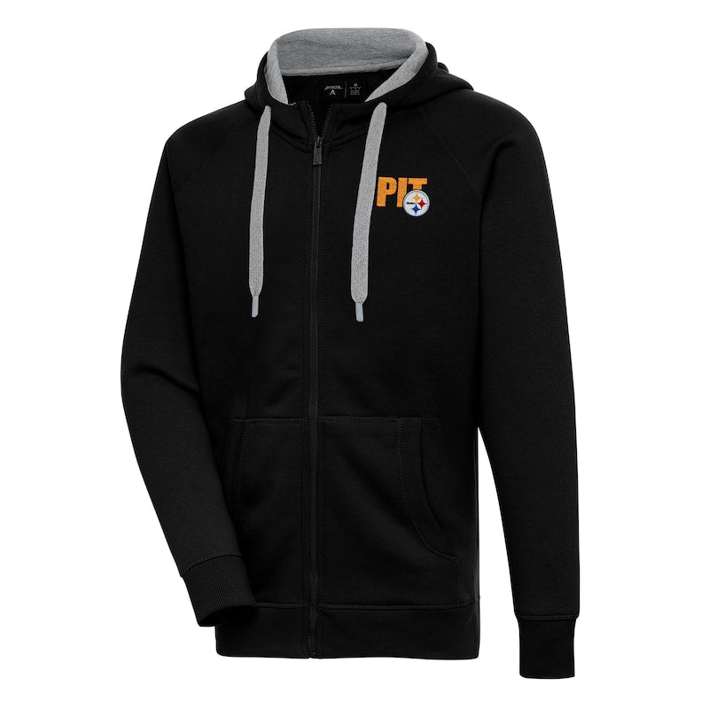 Men's Antigua  Black Pittsburgh Steelers Victory Full-Zip Hoodie