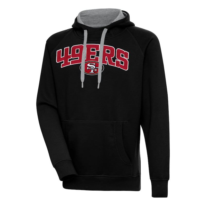 Men's Antigua  Black San Francisco 49ers Victory Pullover Hoodie