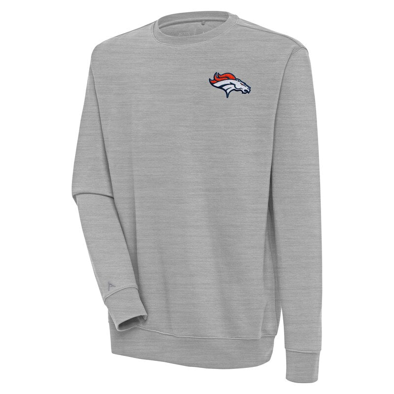 Men's Antigua  Heather Gray Denver Broncos Victory Pullover Sweatshirt
