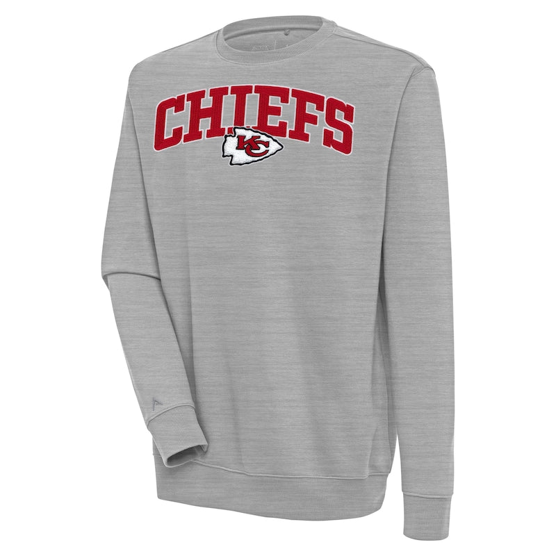 Men's Antigua  Heather Gray Kansas City Chiefs Victory Chenille Pullover Sweatshirt