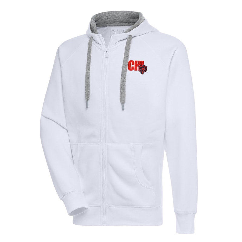 Men's Antigua  White Chicago Bears Victory Full-Zip Hoodie