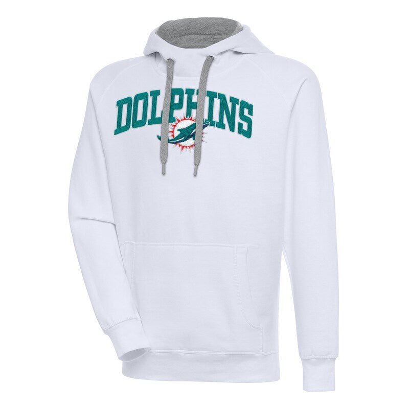 Men's Antigua  White Miami Dolphins Victory Pullover Hoodie