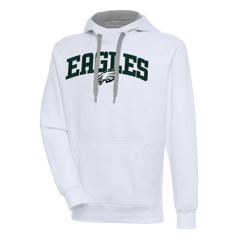 Men's Antigua  White Philadelphia Eagles Victory Pullover Hoodie