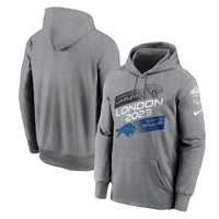 Men's Nike Heather Charcoal Jacksonville Jaguars vs. Buffalo Bills 2023 London Game Pullover Hoodie