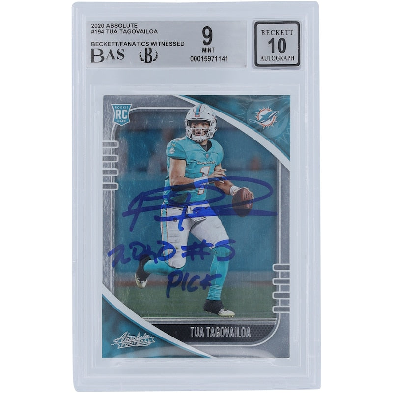 Tua Tagovailoa Miami Dolphins Autographed 2020 Panini Absolute #194 Beckett Fanatics Witnessed Authenticated 9/10 Rookie Card with "2020 #5 Pick" Inscription