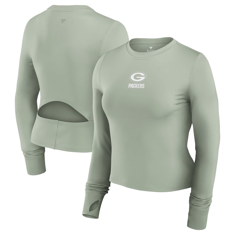 Women's Fanatics Green Green Bay Packers Studio Fitted Long Sleeve Gym Top